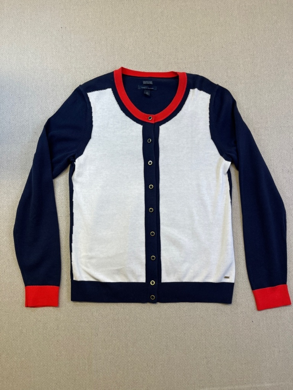Tommy Hilfiger Pima Cotton Colorblock Cardigan Sweater Women’s Large